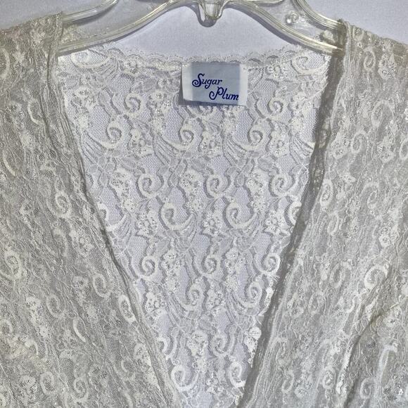 Vintage Sugar Plum White Lace Made in USA Sheer Lingerie Bridal Maxi Robe - Picture 3 of 8